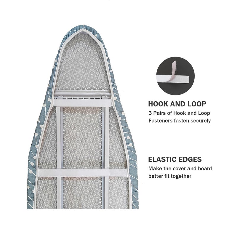 LCLW Ironing Board Cover and Pad Standard Size 15" x 54",3 Pairs of Hook and Loop Fastener Straps,Elastic Edges,Cotton Iron Board Cover with Scorch Resistant Thick Padding(White Circle) - Image 4